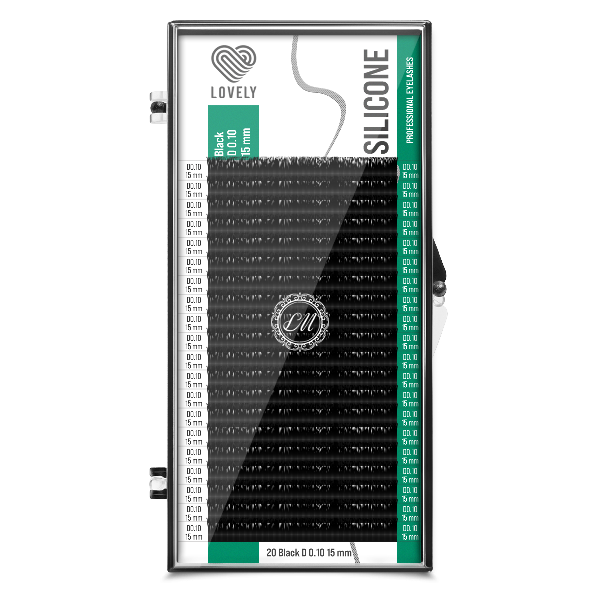 Ресницы Lovely D 0.10 15 мм, черные 20 линий